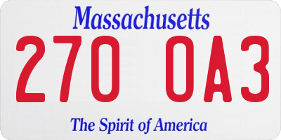 MA license plate 270OA3
