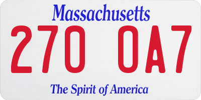 MA license plate 270OA7