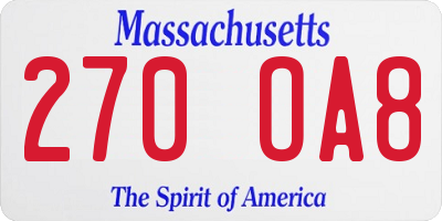 MA license plate 270OA8