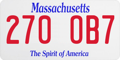 MA license plate 270OB7