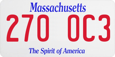 MA license plate 270OC3