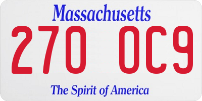 MA license plate 270OC9