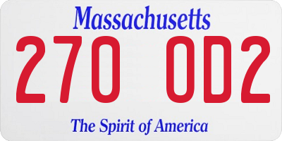 MA license plate 270OD2
