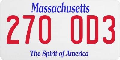 MA license plate 270OD3