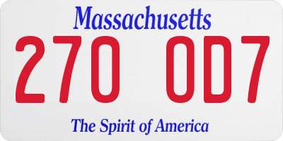 MA license plate 270OD7