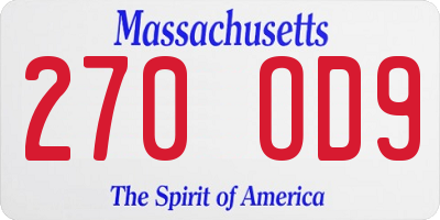 MA license plate 270OD9