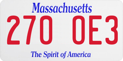 MA license plate 270OE3