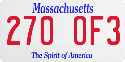 MA license plate 270OF3