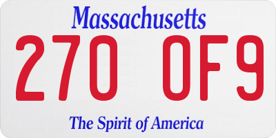 MA license plate 270OF9