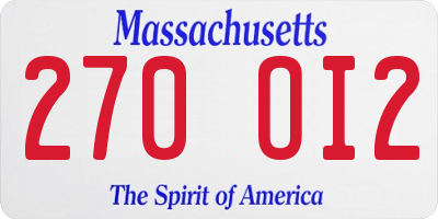 MA license plate 270OI2