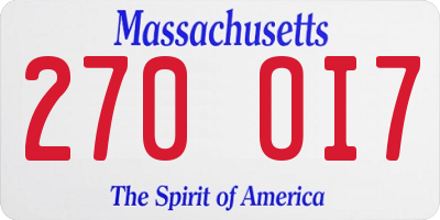MA license plate 270OI7