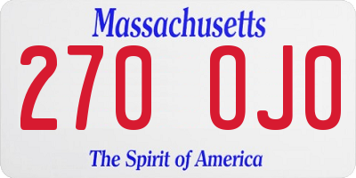 MA license plate 270OJ0