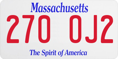 MA license plate 270OJ2
