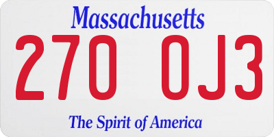 MA license plate 270OJ3