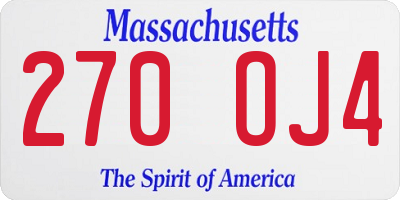 MA license plate 270OJ4