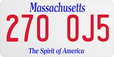 MA license plate 270OJ5