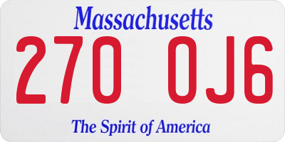 MA license plate 270OJ6