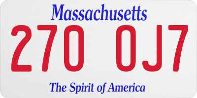 MA license plate 270OJ7