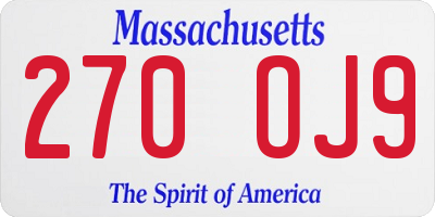 MA license plate 270OJ9