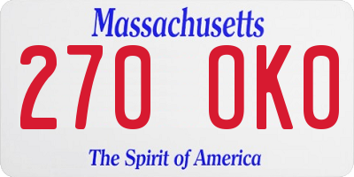 MA license plate 270OK0