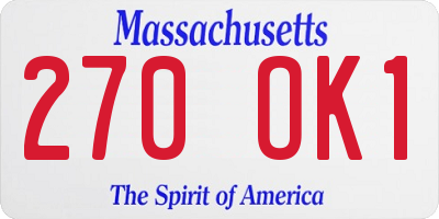 MA license plate 270OK1
