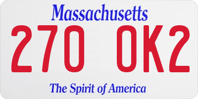 MA license plate 270OK2