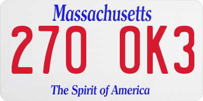 MA license plate 270OK3