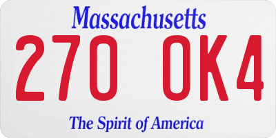 MA license plate 270OK4