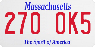 MA license plate 270OK5