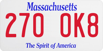 MA license plate 270OK8