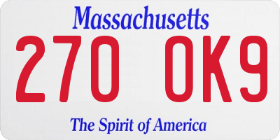 MA license plate 270OK9