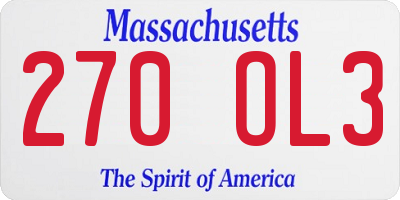 MA license plate 270OL3