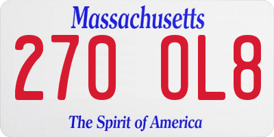 MA license plate 270OL8