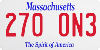 MA license plate 270ON3