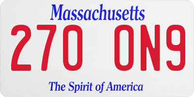 MA license plate 270ON9