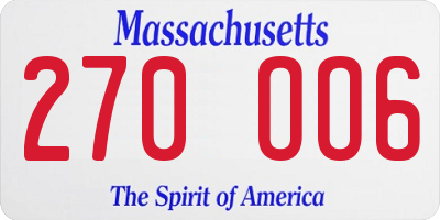 MA license plate 270OO6