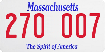 MA license plate 270OO7