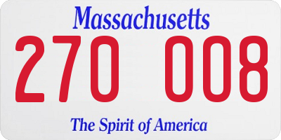 MA license plate 270OO8