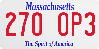 MA license plate 270OP3