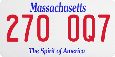 MA license plate 270OQ7