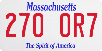 MA license plate 270OR7