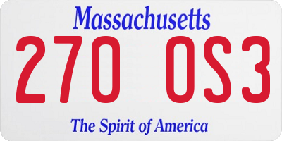 MA license plate 270OS3