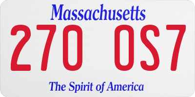 MA license plate 270OS7