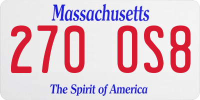 MA license plate 270OS8
