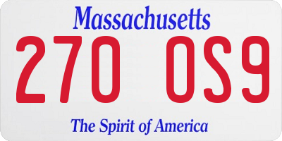 MA license plate 270OS9