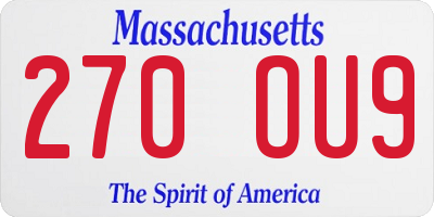 MA license plate 270OU9