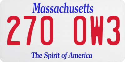 MA license plate 270OW3