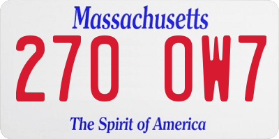 MA license plate 270OW7