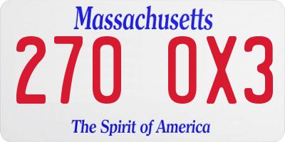 MA license plate 270OX3
