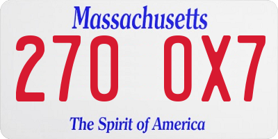 MA license plate 270OX7